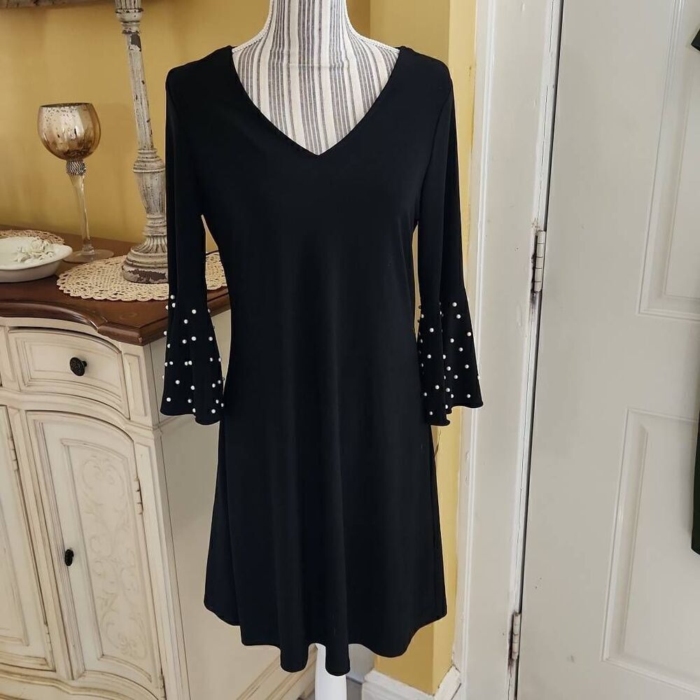 Roz & Ali black dress pearl embellishments size M
